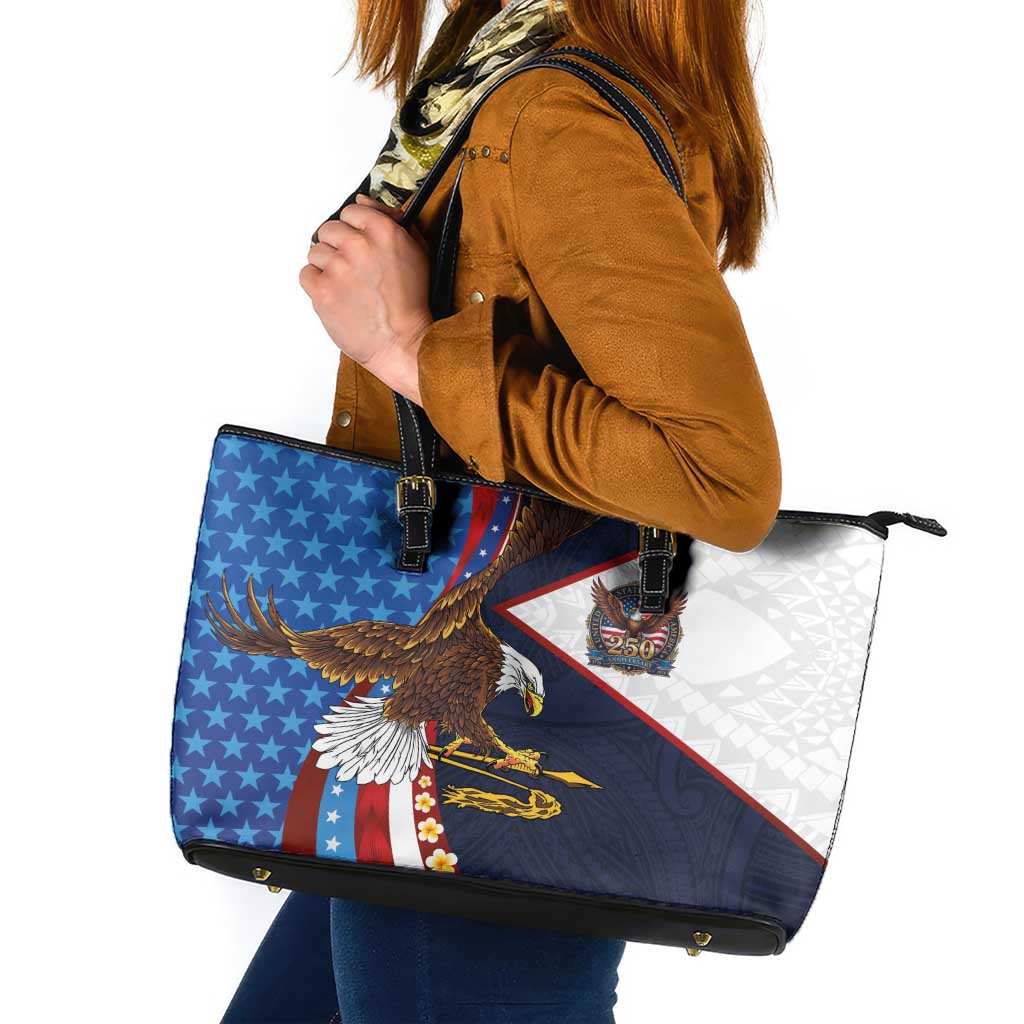 American Samoa and United States Semiquincentennial Leather Tote Bag Bald Eagle with National Flag Style