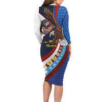 American Samoa and United States Semiquincentennial Long Sleeve Bodycon Dress Bald Eagle with National Flag Style