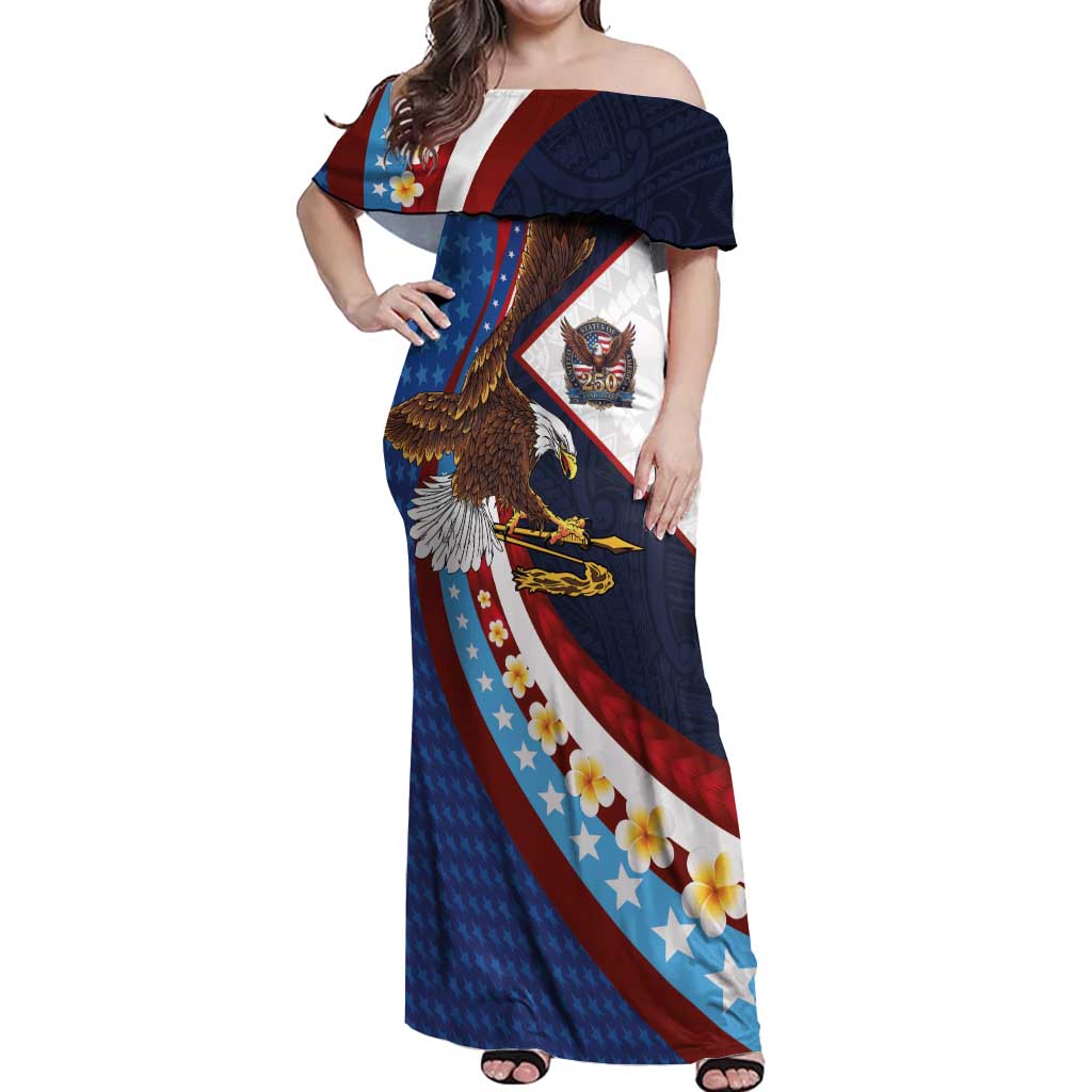 American Samoa and United States Semiquincentennial Off Shoulder Maxi Dress Bald Eagle with National Flag Style
