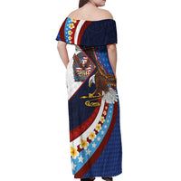 American Samoa and United States Semiquincentennial Off Shoulder Maxi Dress Bald Eagle with National Flag Style