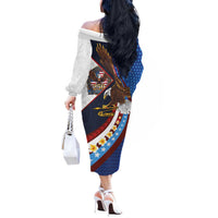 American Samoa and United States Semiquincentennial Off The Shoulder Long Sleeve Dress Bald Eagle with National Flag Style LT03 - Polynesian Pride