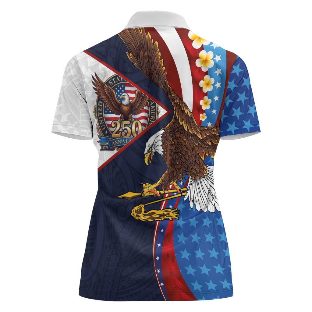 American Samoa and United States Semiquincentennial Women Polo Shirt Bald Eagle with National Flag Style LT03 - Polynesian Pride