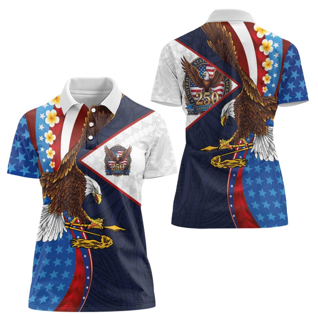 American Samoa and United States Semiquincentennial Women Polo Shirt Bald Eagle with National Flag Style LT03 - Polynesian Pride