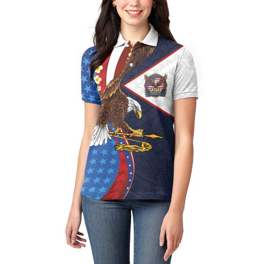 American Samoa and United States Semiquincentennial Women Polo Shirt Bald Eagle with National Flag Style LT03 - Polynesian Pride