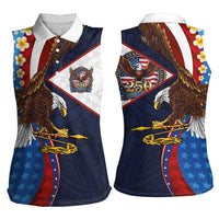 American Samoa and United States Semiquincentennial Women Sleeveless Polo Shirt Bald Eagle with National Flag Style LT03 - Polynesian Pride