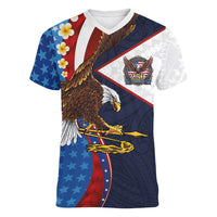 American Samoa and United States Semiquincentennial Women V-Neck T-Shirt Bald Eagle with National Flag Style LT03 Female Multicolor - Polynesian Pride