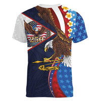 American Samoa and United States Semiquincentennial Women V-Neck T-Shirt Bald Eagle with National Flag Style LT03 - Polynesian Pride