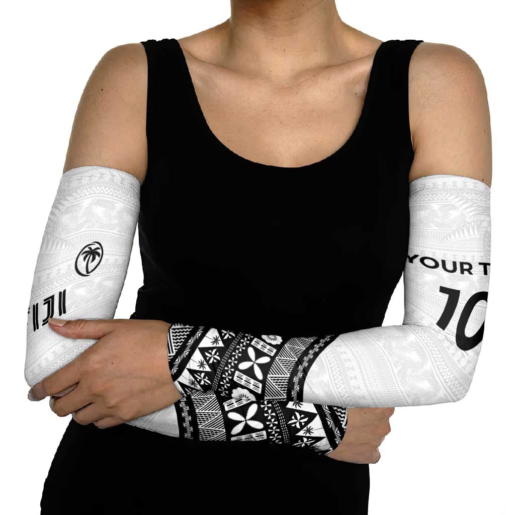 Custom Fijian Rugby Arm Sleeves Tapa Pattern and Palm Tree Tribal