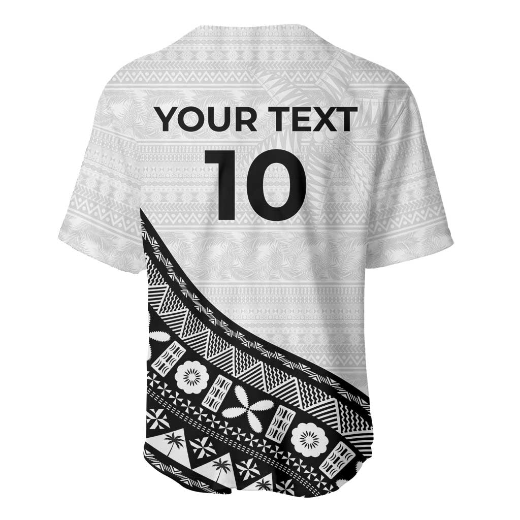 Custom Fijian Rugby Baseball Jersey Tapa Pattern and Palm Tree Tribal