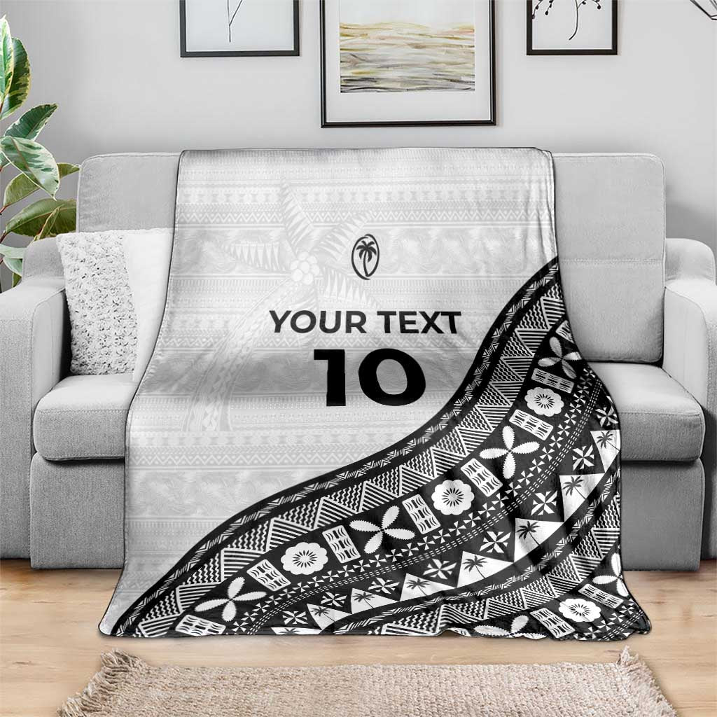 Custom Fijian Rugby Blanket Tapa Pattern and Palm Tree Tribal