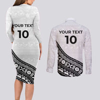 Custom Fijian Rugby Couples Matching Long Sleeve Bodycon Dress and Long Sleeve Button Shirt Tapa Pattern and Palm Tree Tribal LT03 - Polynesian Pride