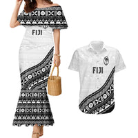 Custom Fijian Rugby Couples Matching Mermaid Dress and Hawaiian Shirt Tapa Pattern and Palm Tree Tribal LT03 White - Polynesian Pride