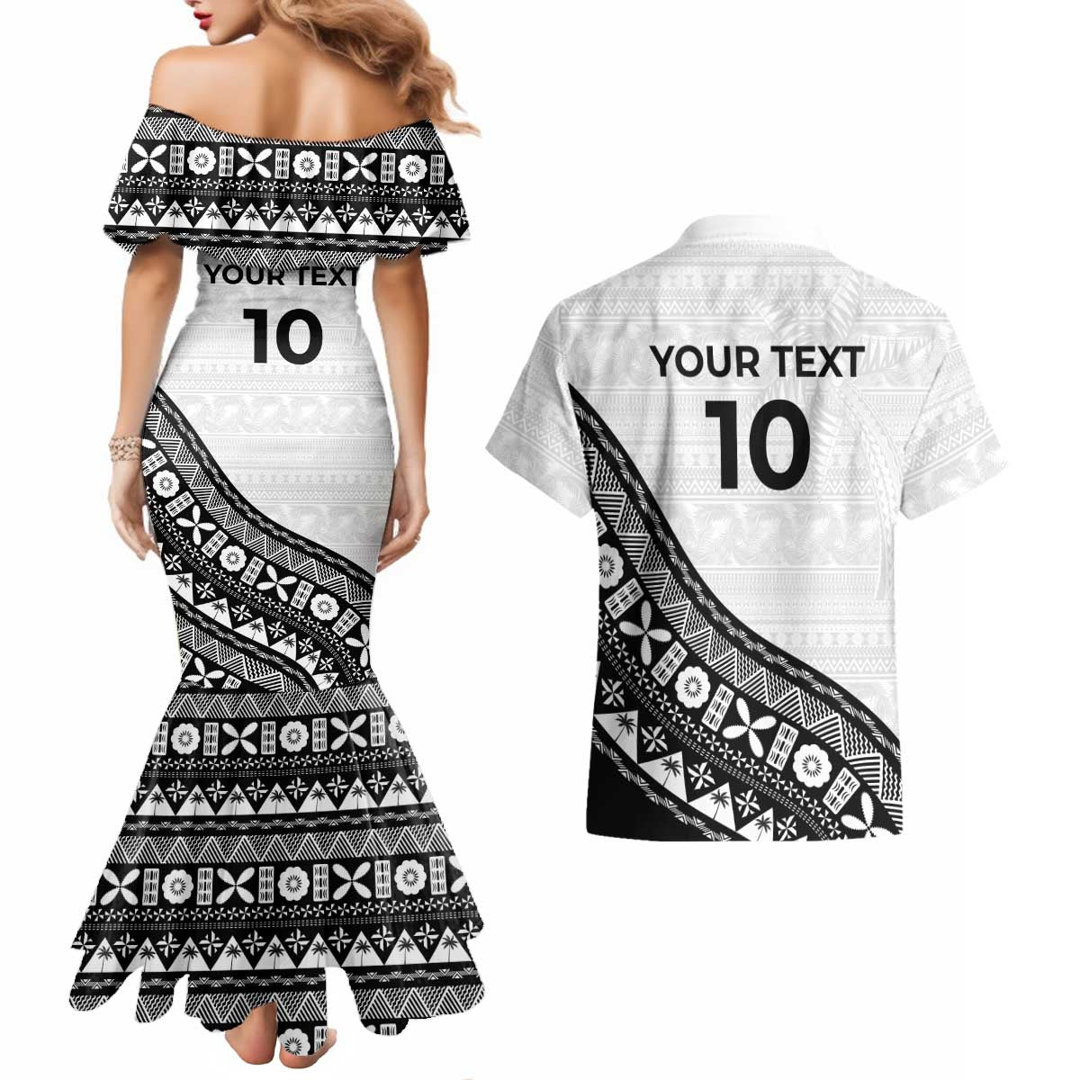 Custom Fijian Rugby Couples Matching Mermaid Dress and Hawaiian Shirt Tapa Pattern and Palm Tree Tribal LT03 - Polynesian Pride