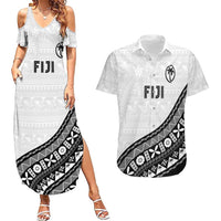 Custom Fijian Rugby Couples Matching Summer Maxi Dress and Hawaiian Shirt Tapa Pattern and Palm Tree Tribal LT03 White - Polynesian Pride