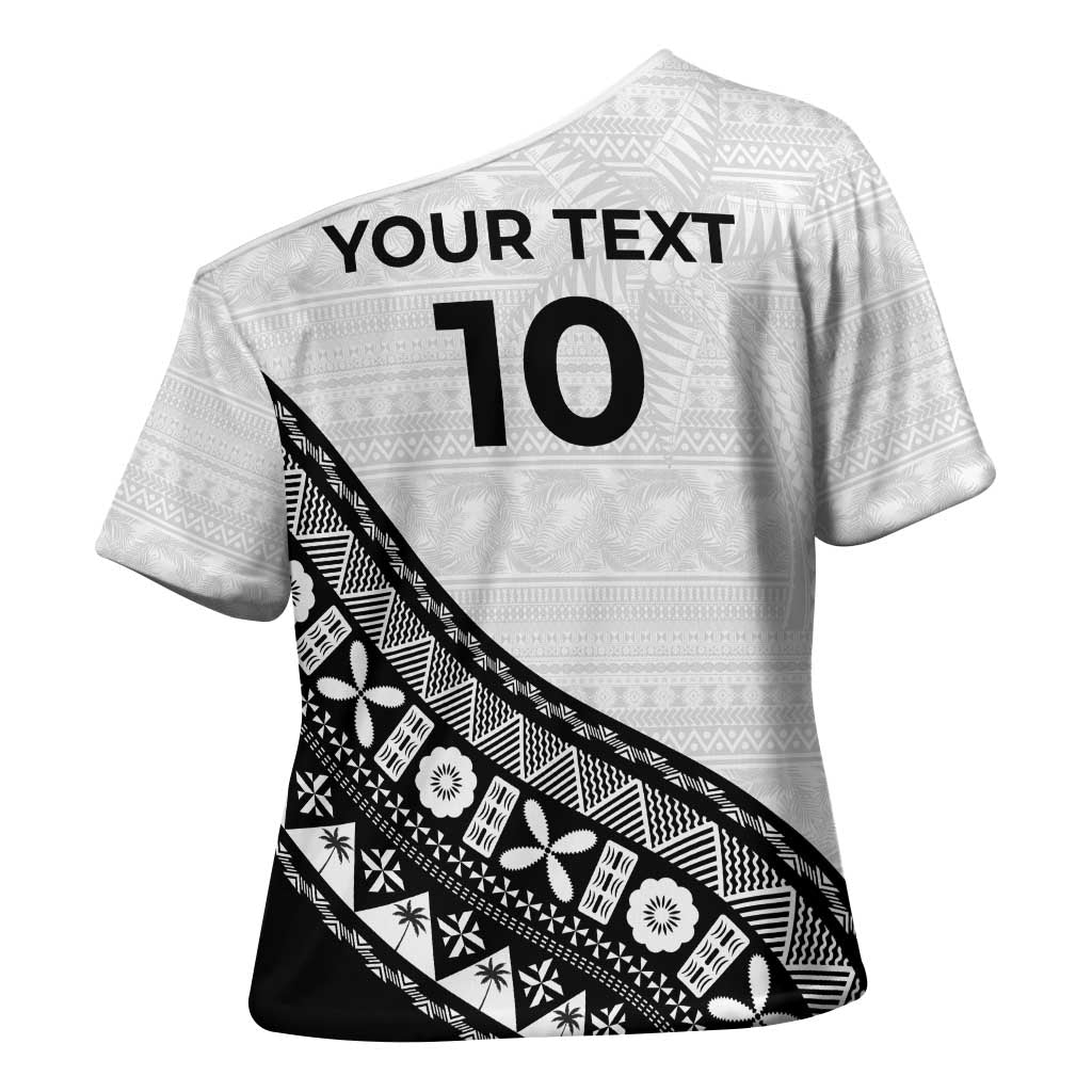 Custom Fijian Rugby Cross Shoulder Shirt Tapa Pattern and Palm Tree Tribal