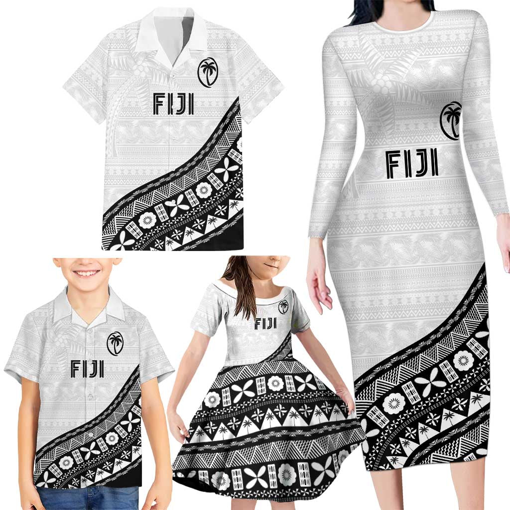 Custom Fijian Rugby Family Matching Long Sleeve Bodycon Dress and Hawaiian Shirt Tapa Pattern and Palm Tree Tribal