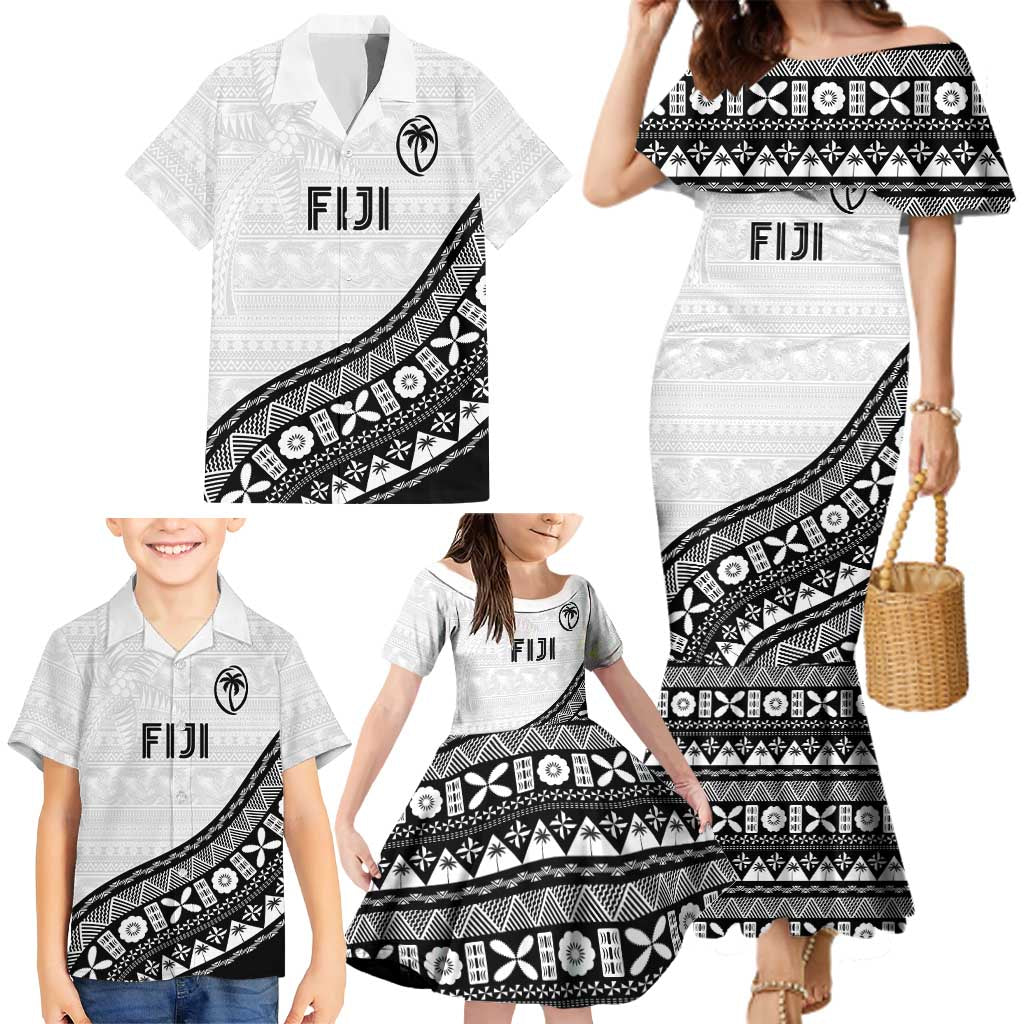 Custom Fijian Rugby Family Matching Mermaid Dress and Hawaiian Shirt Tapa Pattern and Palm Tree Tribal