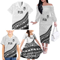 Custom Fijian Rugby Family Matching Off The Shoulder Long Sleeve Dress and Hawaiian Shirt Tapa Pattern and Palm Tree Tribal LT03 - Polynesian Pride
