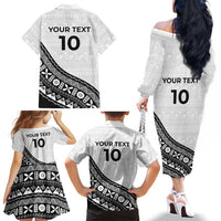 Custom Fijian Rugby Family Matching Off The Shoulder Long Sleeve Dress and Hawaiian Shirt Tapa Pattern and Palm Tree Tribal LT03 - Polynesian Pride