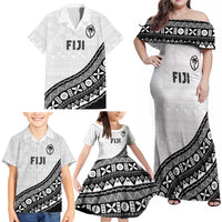 Custom Fijian Rugby Family Matching Off Shoulder Maxi Dress and Hawaiian Shirt Tapa Pattern and Palm Tree Tribal LT03 - Polynesian Pride