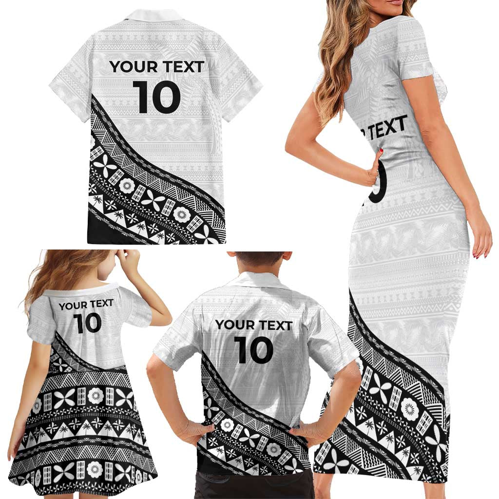 Custom Fijian Rugby Family Matching Short Sleeve Bodycon Dress and Hawaiian Shirt Tapa Pattern and Palm Tree Tribal LT03 - Polynesian Pride