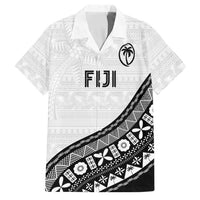 Custom Fijian Rugby Family Matching Summer Maxi Dress and Hawaiian Shirt Tapa Pattern and Palm Tree Tribal LT03 Dad's Shirt - Short Sleeve White - Polynesian Pride