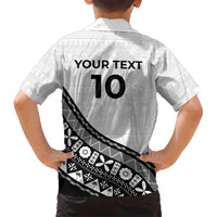 Custom Fijian Rugby Kid Hawaiian Shirt Tapa Pattern and Palm Tree Tribal