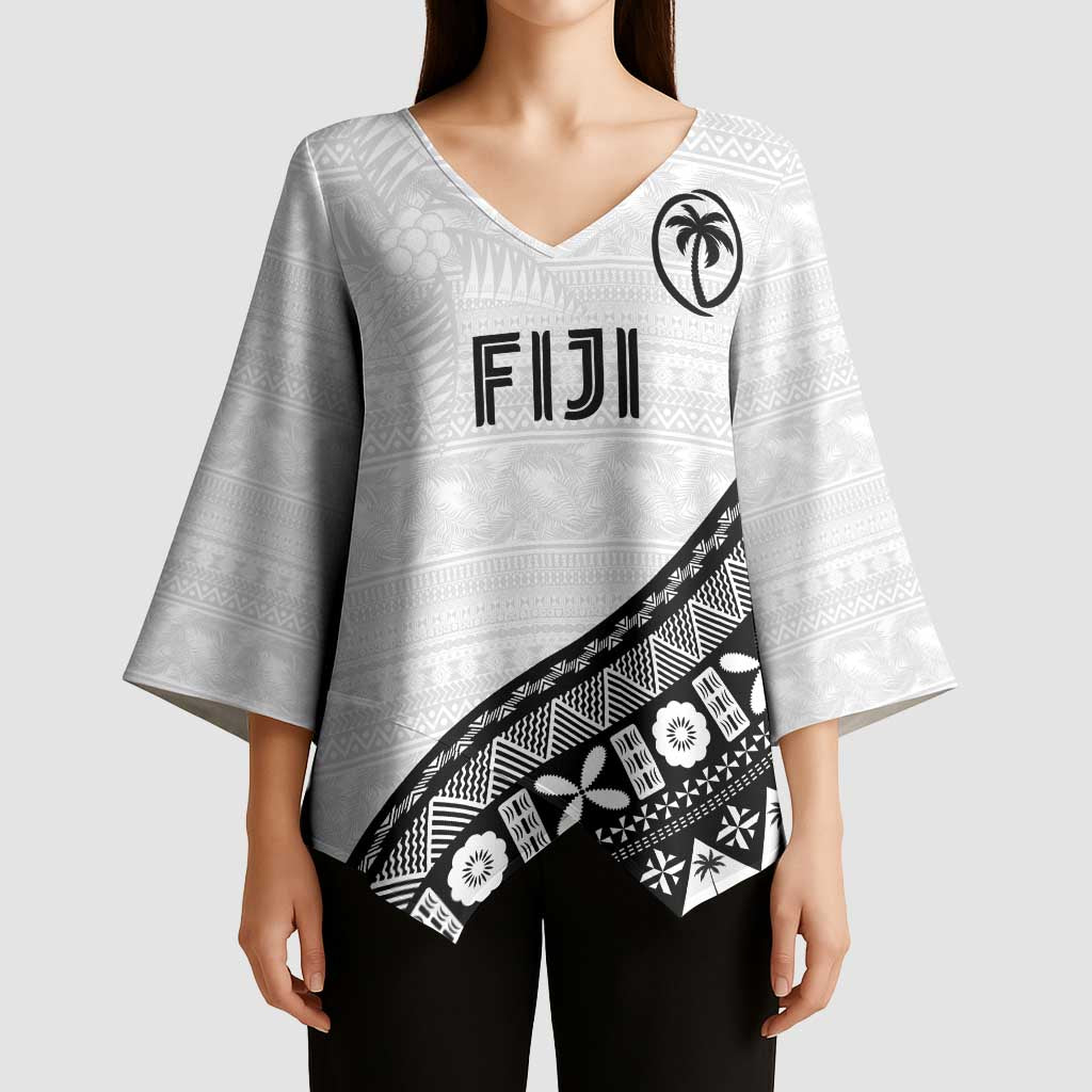 Custom Fijian Rugby Kimono Sleeve Blouse Tapa Pattern and Palm Tree Tribal