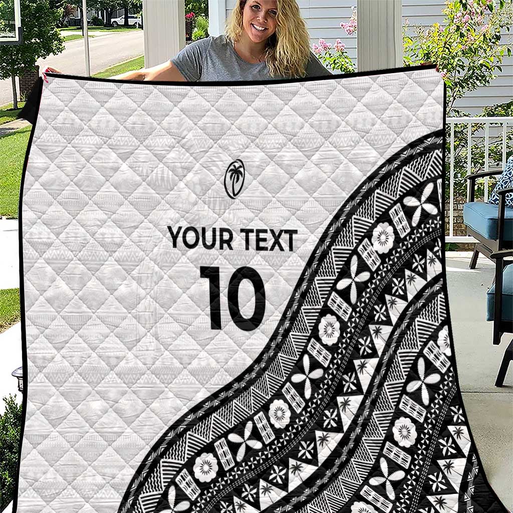 Custom Fijian Rugby Quilt Tapa Pattern and Palm Tree Tribal