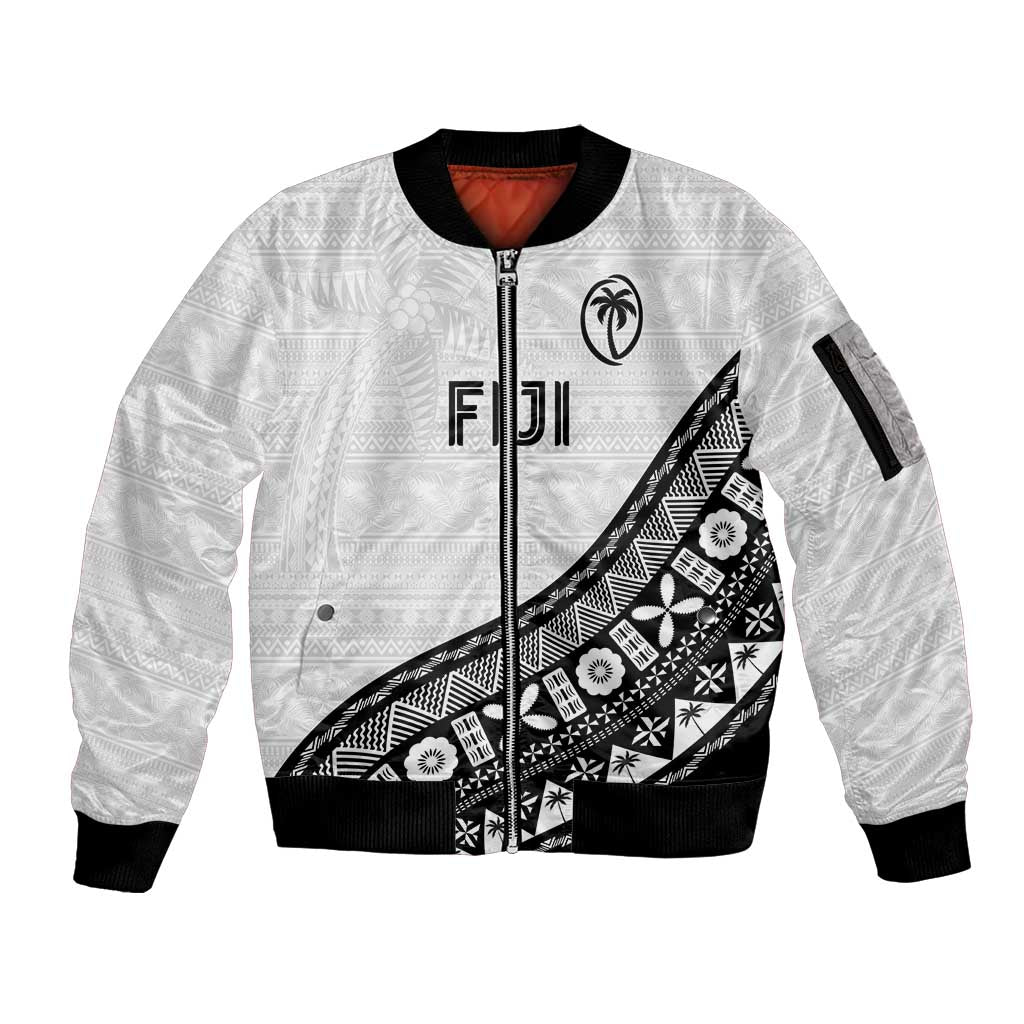 Custom Fijian Rugby Sleeve Zip Bomber Jacket Tapa Pattern and Palm Tree Tribal