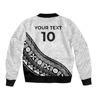Custom Fijian Rugby Sleeve Zip Bomber Jacket Tapa Pattern and Palm Tree Tribal