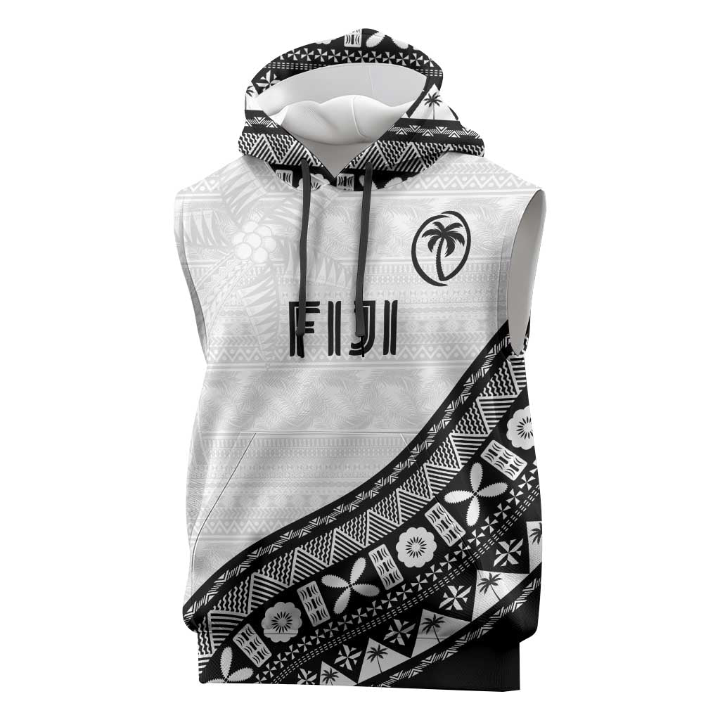 Custom Fijian Rugby Sleeveless Hoodie Tapa Pattern and Palm Tree Tribal