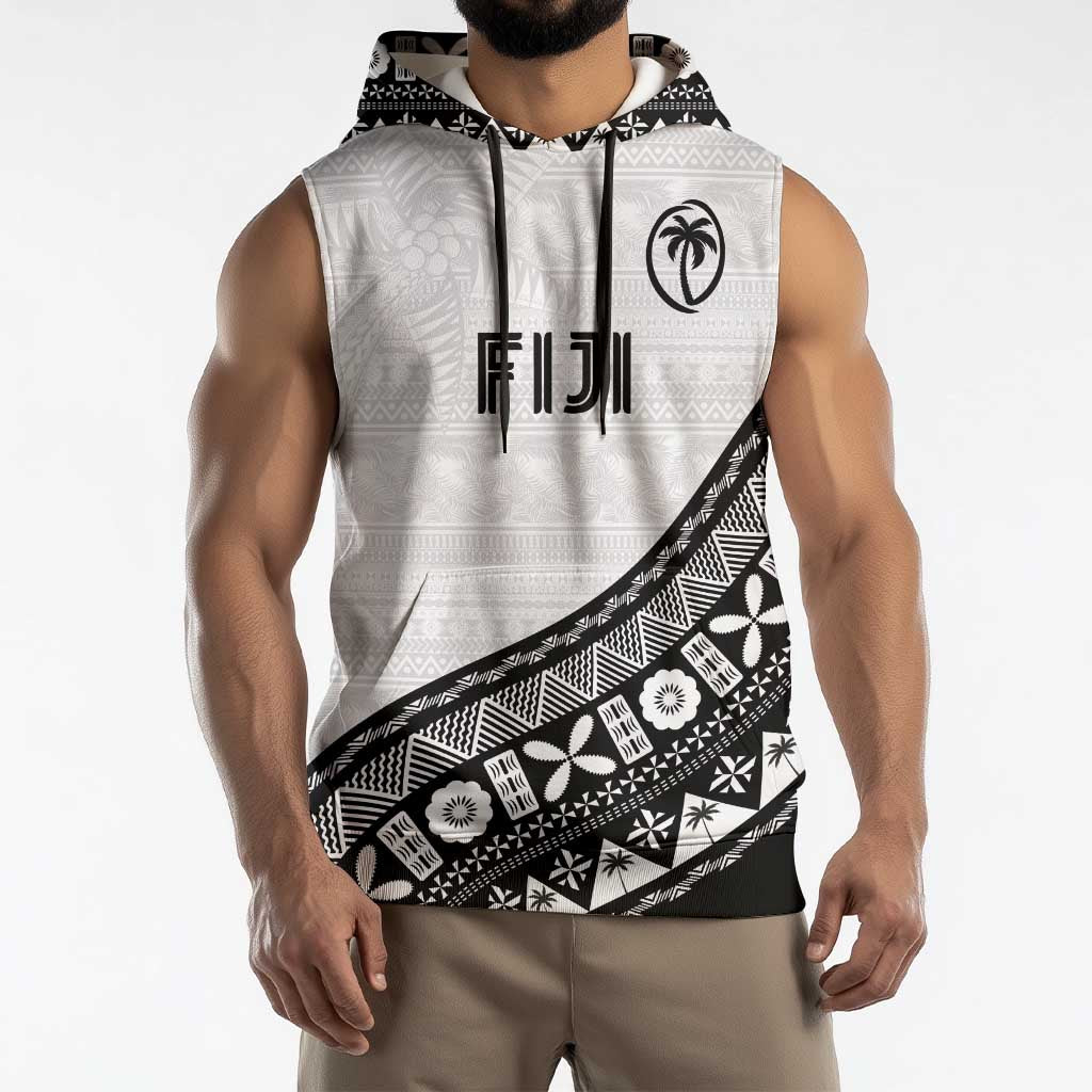 Custom Fijian Rugby Sleeveless Hoodie Tapa Pattern and Palm Tree Tribal