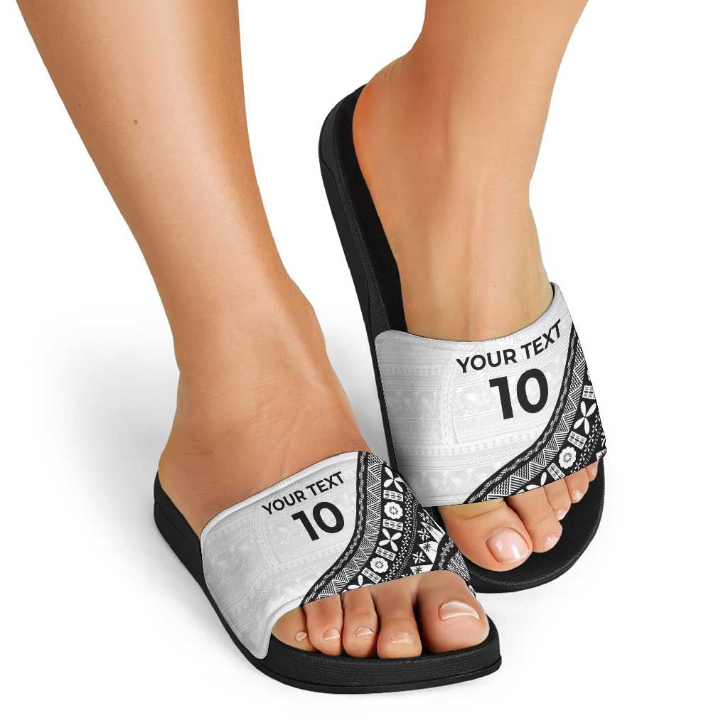 Custom Fijian Rugby Slide Sandals Tapa Pattern and Palm Tree Tribal