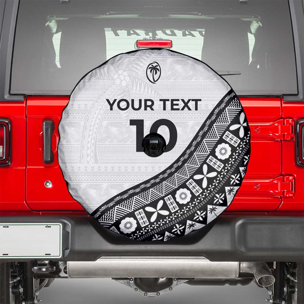 Custom Fijian Rugby Spare Tire Cover Tapa Pattern and Palm Tree Tribal