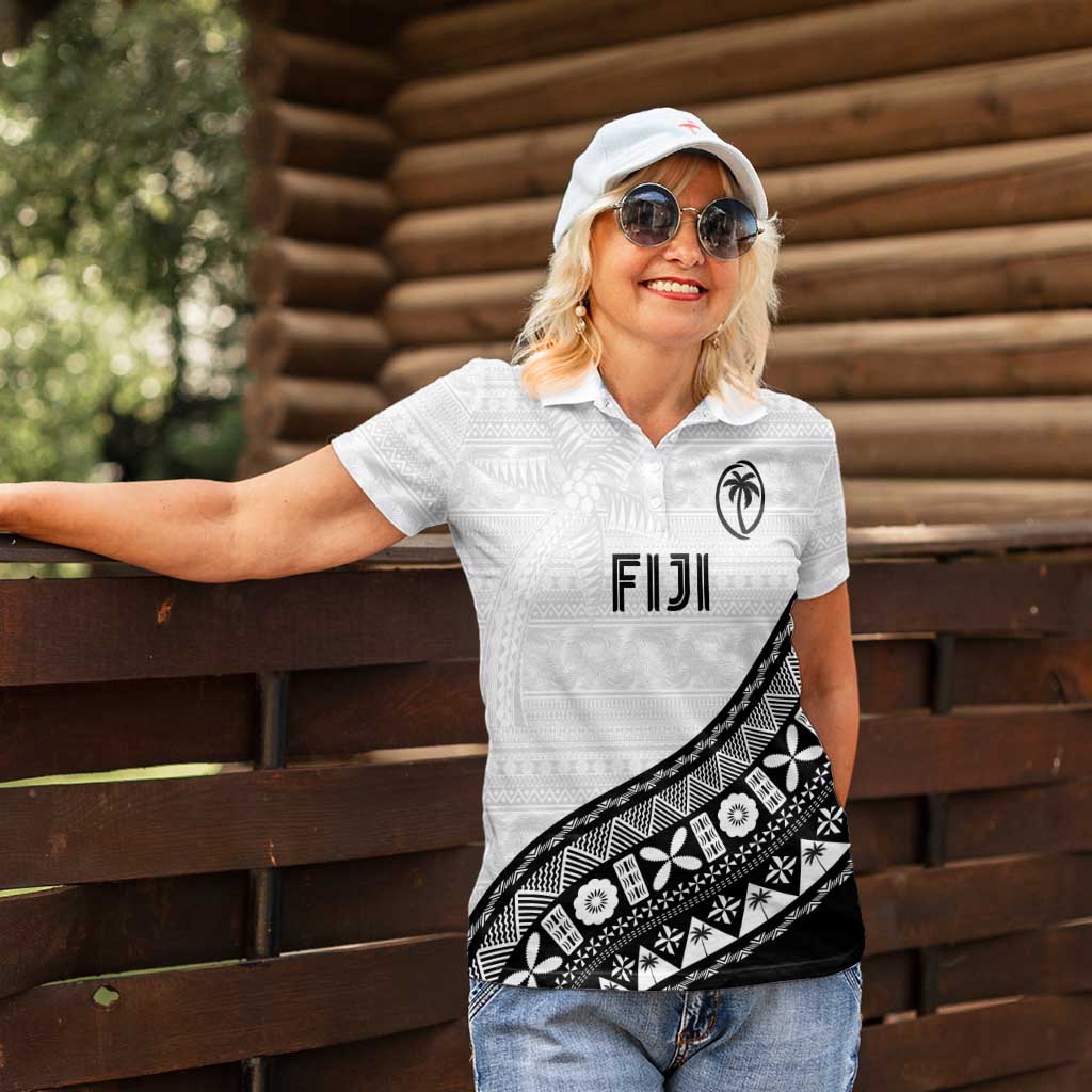 Custom Fijian Rugby Women Polo Shirt Tapa Pattern and Palm Tree Tribal