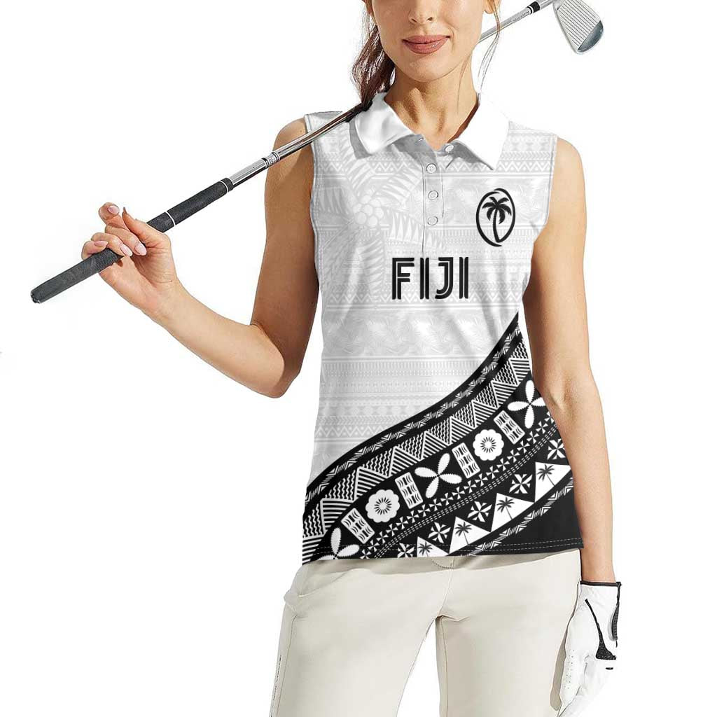 Custom Fijian Rugby Women Sleeveless Polo Shirt Tapa Pattern and Palm Tree Tribal