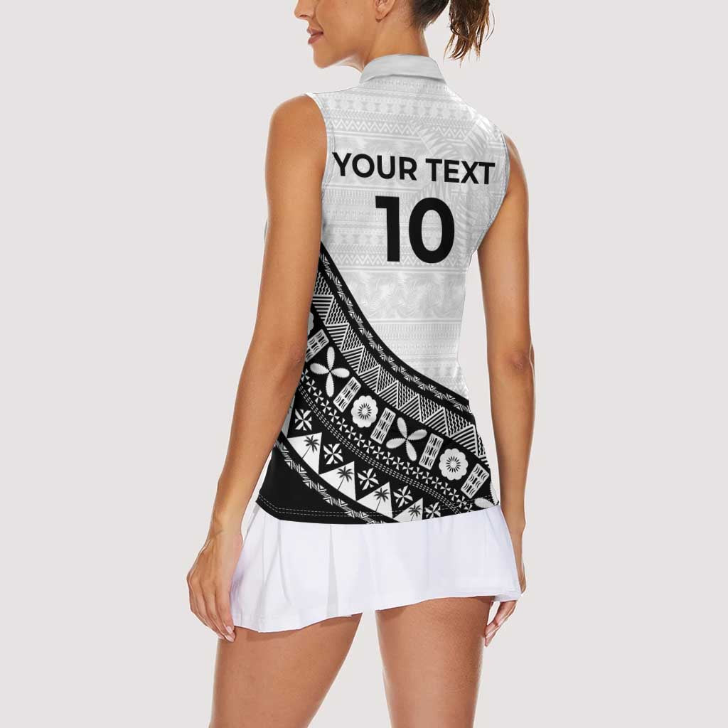 Custom Fijian Rugby Women Sleeveless Polo Shirt Tapa Pattern and Palm Tree Tribal