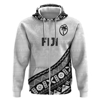 Custom Fijian Rugby Zip Hoodie Tapa Pattern and Palm Tree Tribal LT03 Zip Hoodie White - Polynesian Pride