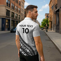Custom Fijian Rugby Zipper Polo Shirt Tapa Pattern and Palm Tree Tribal