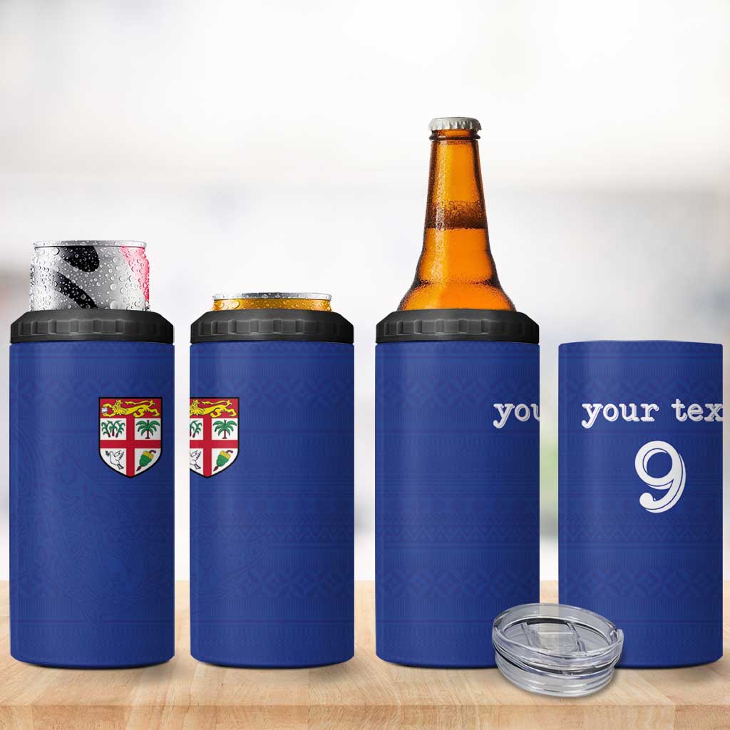 Custom Fijian Football 4 in 1 Can Cooler Tumbler Tapa Pattern and Shark Tribal LT03 - Polynesian Pride