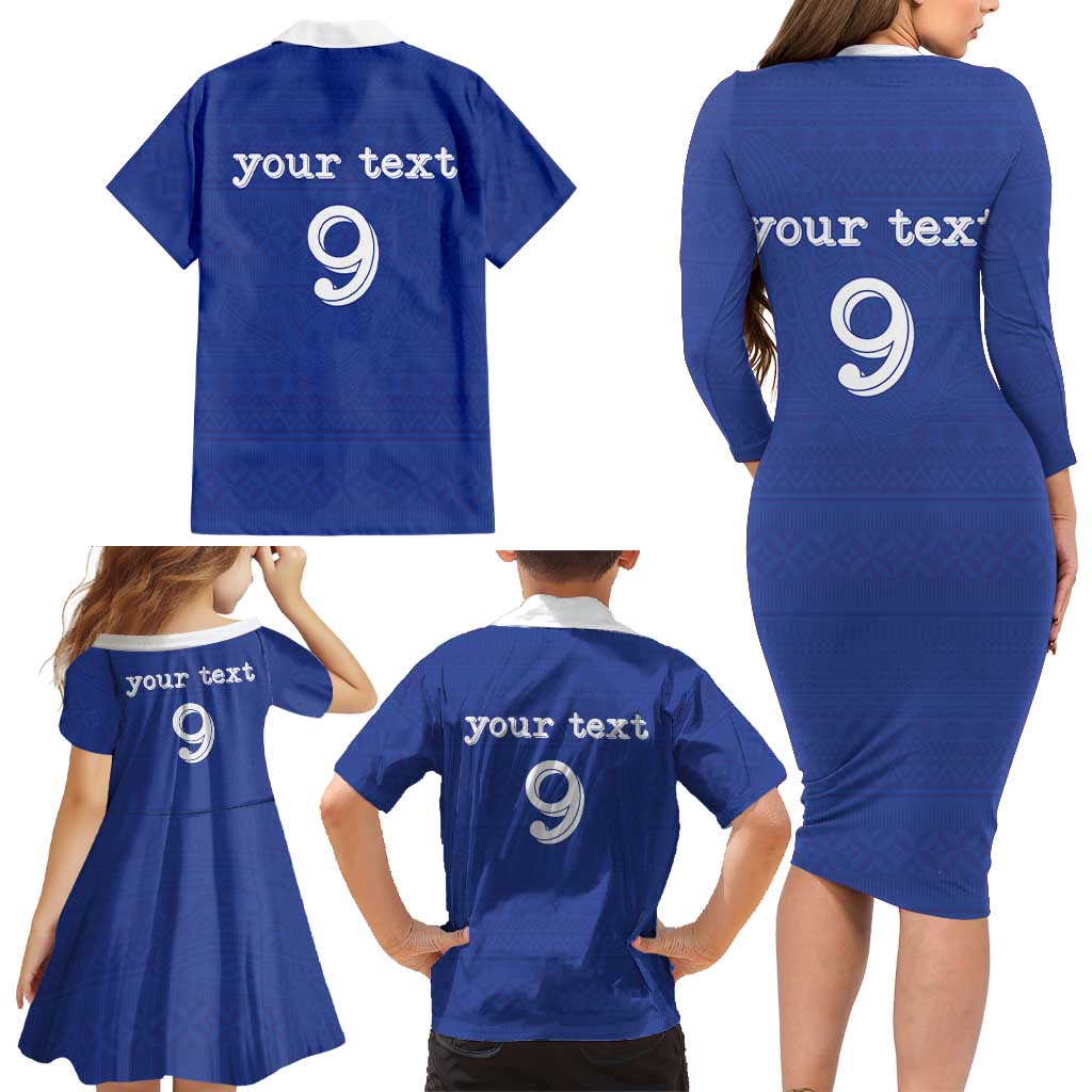 Custom Fijian Football Family Matching Long Sleeve Bodycon Dress and Hawaiian Shirt Tapa Pattern and Shark Tribal LT03 - Polynesian Pride