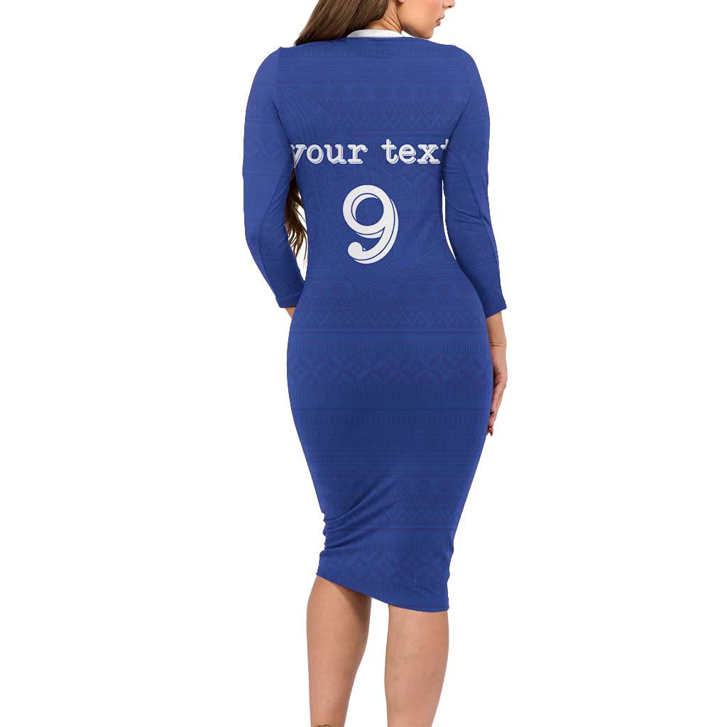 Custom Fijian Football Long Sleeve Bodycon Dress Tapa Pattern and Shark Tribal LT03 - Polynesian Pride