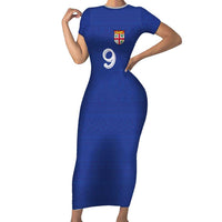 Custom Fijian Football Short Sleeve Bodycon Dress Tapa Pattern and Shark Tribal LT03 Long Dress Blue - Polynesian Pride