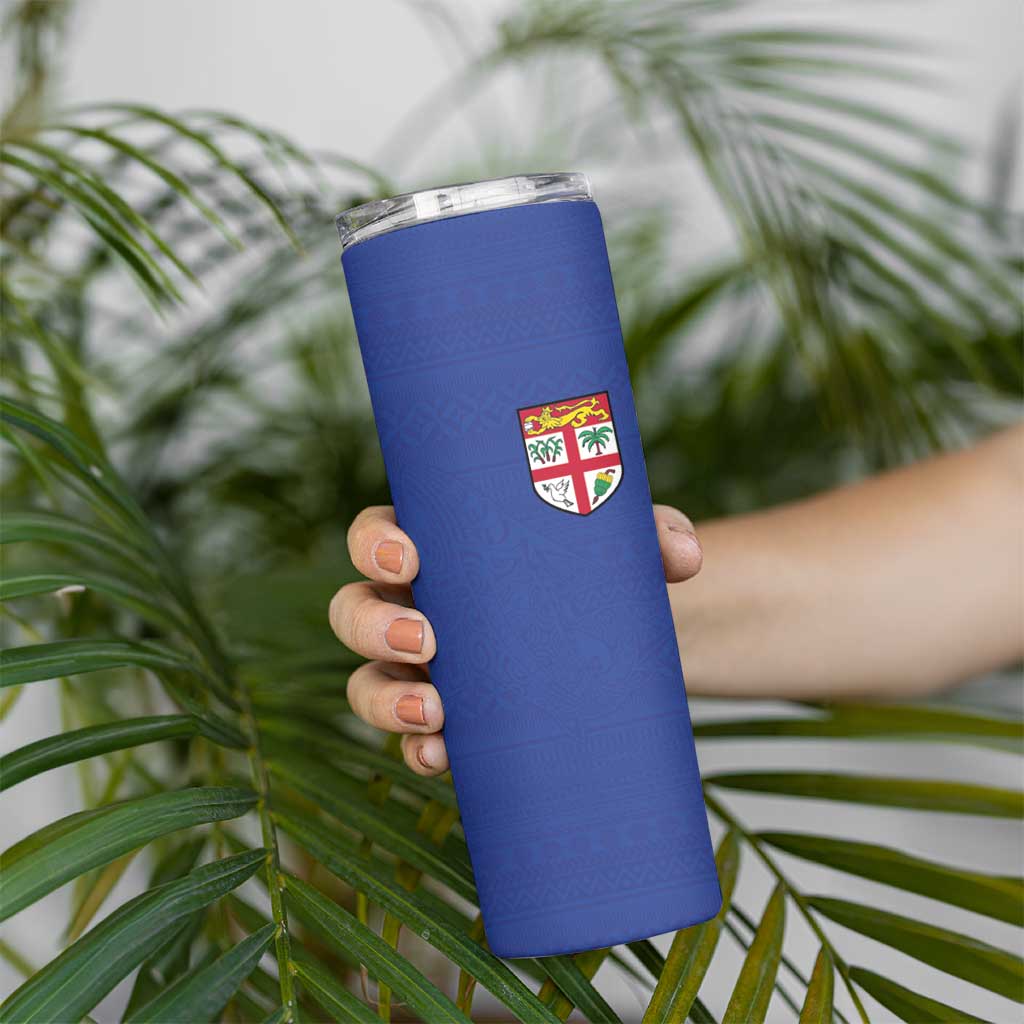 Custom Fijian Football Skinny Tumbler Tapa Pattern and Shark Tribal LT03 - Polynesian Pride