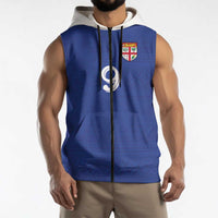 Custom Fijian Football Sleeveless Zip Hoodie Tapa Pattern and Shark Tribal LT03 - Polynesian Pride
