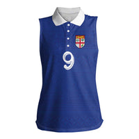 Custom Fijian Football Women Sleeveless Polo Shirt Tapa Pattern and Shark Tribal LT03 Female Blue - Polynesian Pride