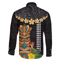 Hawaii Plumeria Lei Family Matching Mermaid Dress and Hawaiian Shirt Tiki and Kakau Pattern Black Color LT03 - Polynesian Pride