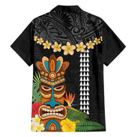 Hawaii Plumeria Lei Family Matching Tank Maxi Dress and Hawaiian Shirt Tiki and Kakau Pattern Black Color