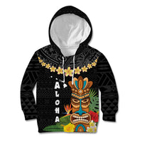 Hawaii Plumeria Lei Kid Hoodie Tiki and Kakau Pattern Black Color LT03 Hoodie Black - Polynesian Pride
